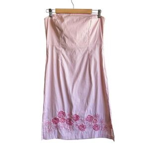 Express Dress Pink Striped Floral Embroidered Coquette Size 14 Summer Whimsical